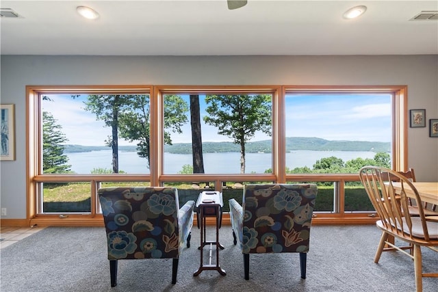 188 Point Mirage Rd, Eureka Springs, AR 72631 - sunroom / solarium with carpet floors, a water view, and recessed lighting