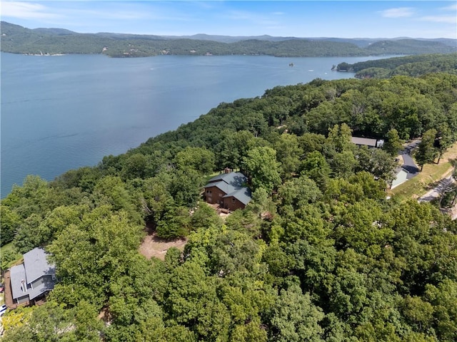 188 Point Mirage Rd, Eureka Springs, AR 72631 - drone / aerial view of a water and mountain view and a heavily wooded area