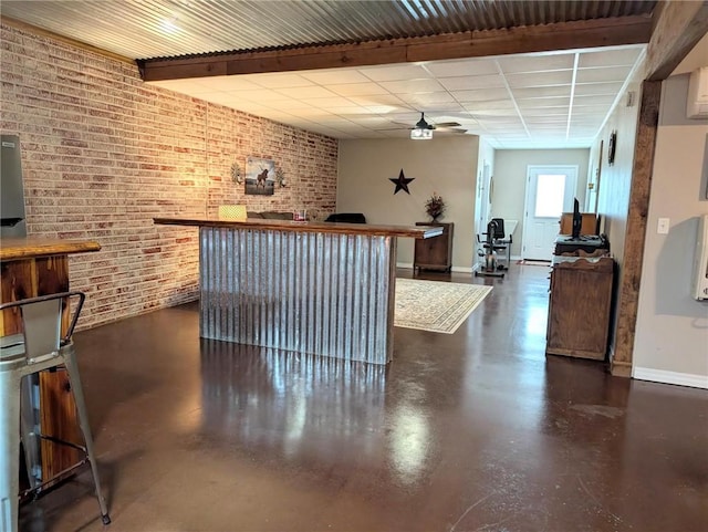 1445 Woodhaven Ln, Harrison, AR 72601 - reception area with a dry bar, ceiling fan, and brick wall