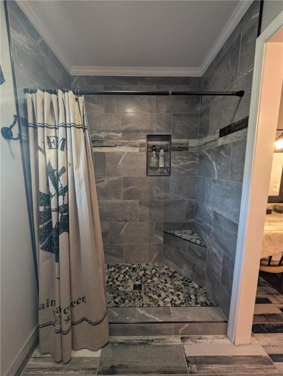 1445 Woodhaven Ln, Harrison, AR 72601 - full bathroom with crown molding and tiled shower