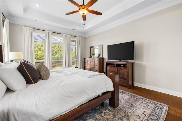 1200 Birkshire Cir, Cave Springs, AR 72718 - bedroom featuring wood finished floors, ornamental molding, recessed lighting, a raised ceiling, and ceiling fan