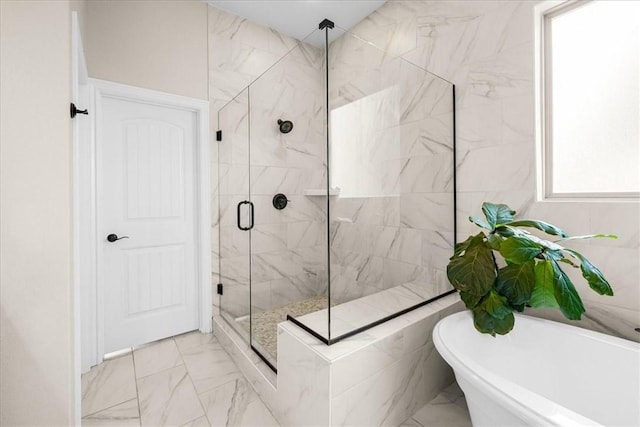 1200 Birkshire Cir, Cave Springs, AR 72718 - bathroom featuring marble finish flooring, a freestanding bath, and a marble finish shower