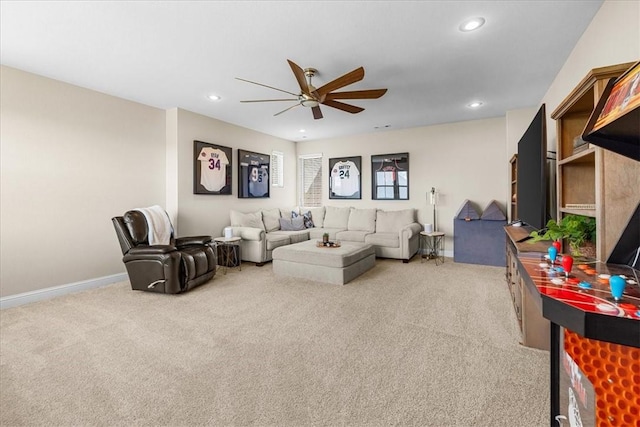 1200 Birkshire Cir, Cave Springs, AR 72718 - living area featuring ceiling fan, light carpet, and recessed lighting