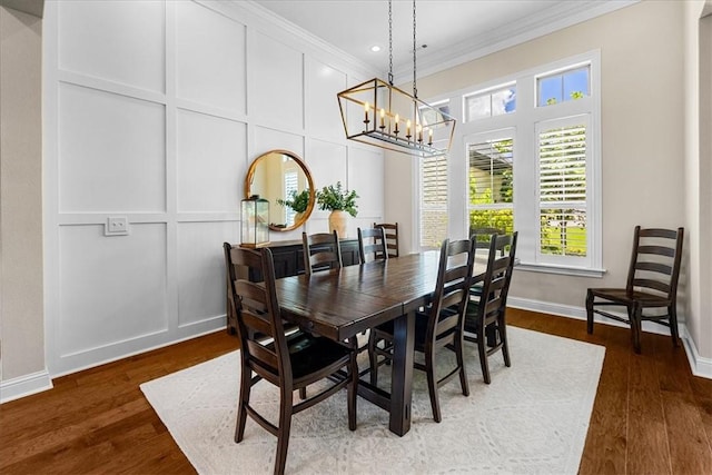 1200 Birkshire Cir, Cave Springs, AR 72718 - dining room featuring ornamental molding, a chandelier, wood finished floors, and a decorative wall