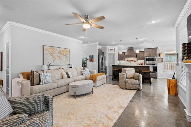 4278 W Anthem Dr, Fayetteville, AR 72704 - living area with ceiling fan, recessed lighting, concrete floors, and crown molding