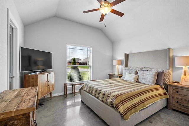 4278 W Anthem Dr, Fayetteville, AR 72704 - bedroom with lofted ceiling, finished concrete flooring, and ceiling fan