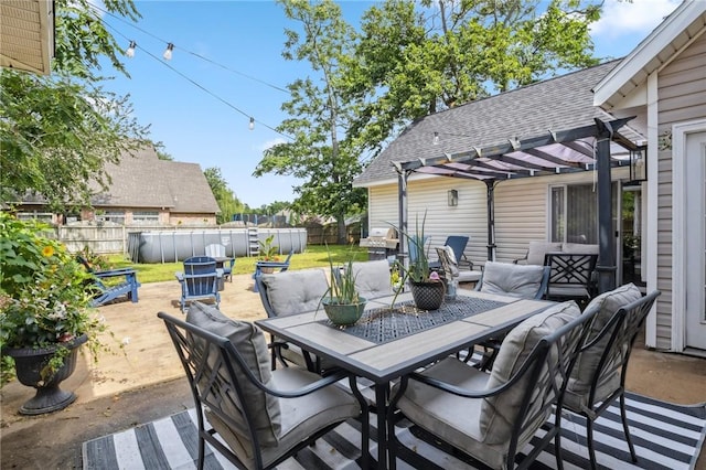 1112 N Oriole Ave, Rogers, AR 72756 - fenced backyard with outdoor dining space, a pergola, a pool, and a patio area