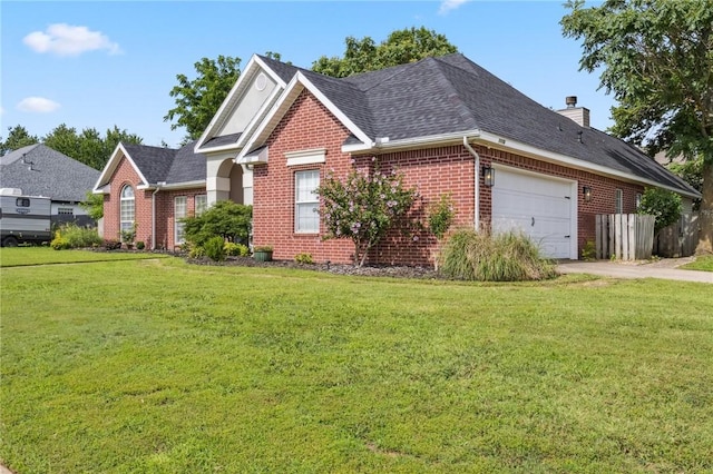 1112 N Oriole Ave, Rogers, AR 72756 - traditional-style house featuring brick siding, an attached garage, concrete driveway, a chimney, and a shingled roof
