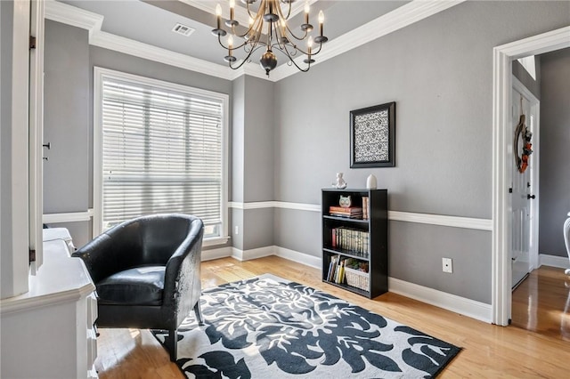 1112 N Oriole Ave, Rogers, AR 72756 - office area featuring light wood-style flooring, ornamental molding, and a chandelier