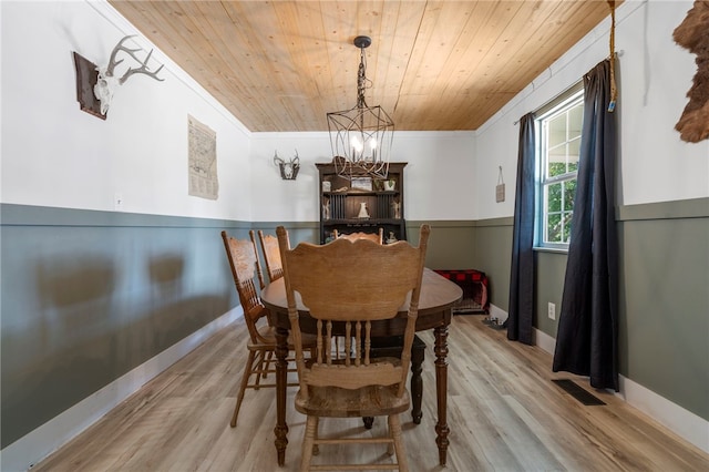 9402 Stone Ln, Omaha, AR 72662 - dining area featuring a chandelier, wooden ceiling, wood finished floors, and crown molding
