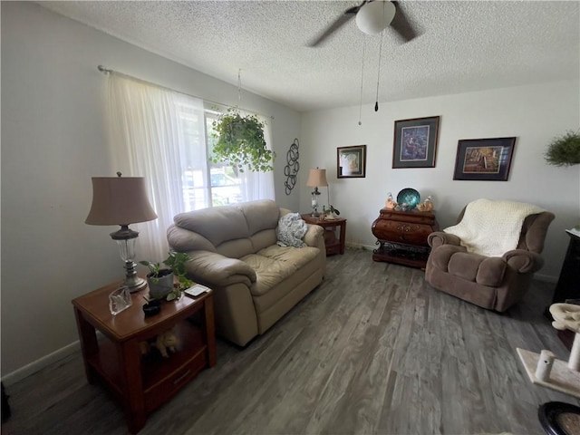 315 Glines Ct, Harrison, AR 72601 - living room featuring a textured ceiling, wood finished floors, and a ceiling fan
