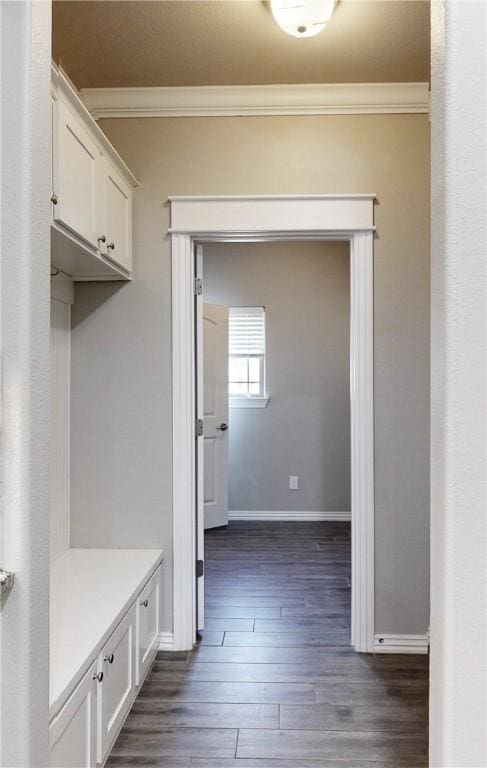 1218 Bradley St, Centerton, AR 72719 - mudroom featuring crown molding and dark wood-style flooring