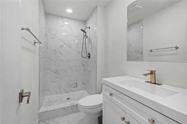 15654 Hickory Ln, Lowell, AR 72745 - full bathroom featuring vanity, marble finish floors, a marble finish shower, and recessed lighting