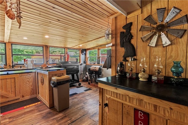 89 Creekview Rd, Harrison, AR 72601 - kitchen with wood finished floors, dark countertops, and wood ceiling