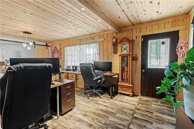 89 Creekview Rd, Harrison, AR 72601 - office space with wood ceiling, wood walls, and light wood finished floors