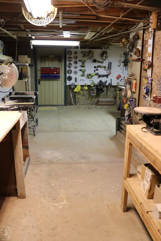 basement featuring a workshop area