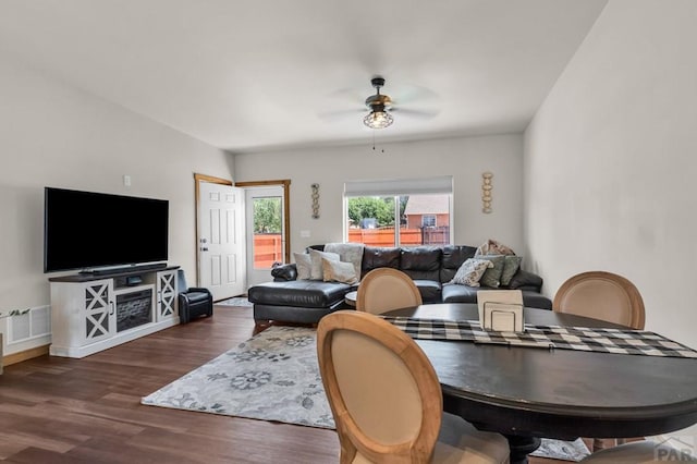 349-351 W Buttercup Way, Pueblo West, CO 81007 - living room featuring ceiling fan and wood finished floors