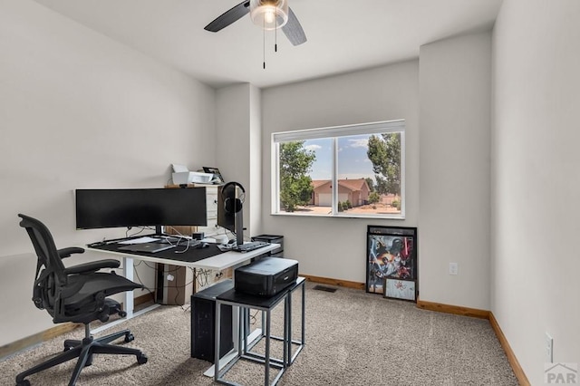 349-351 W Buttercup Way, Pueblo West, CO 81007 - carpeted home office with baseboards and a ceiling fan