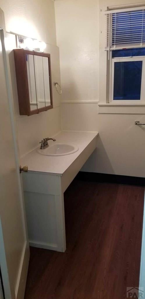 bathroom featuring vanity and wood finished floors