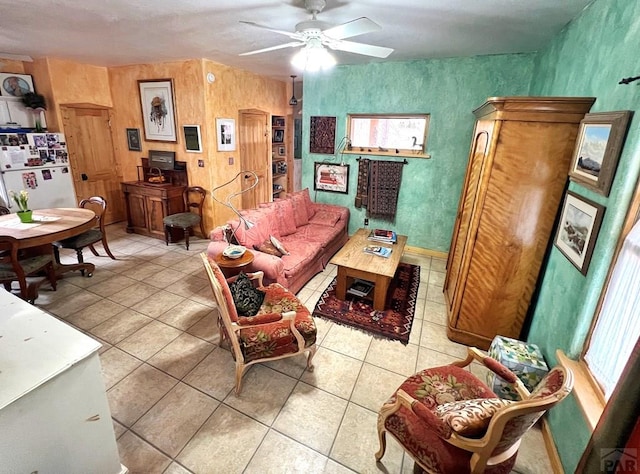 134 E Virginia Ave, La Veta, CO 81055 - living room with light tile patterned floors and a ceiling fan