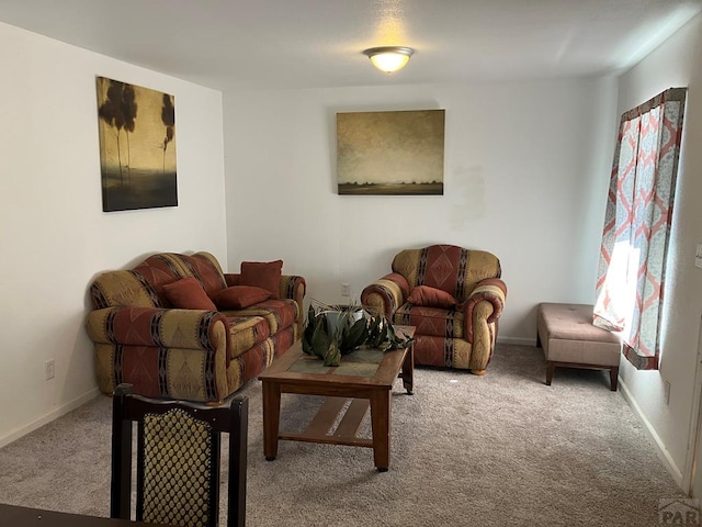 living area with carpet and baseboards