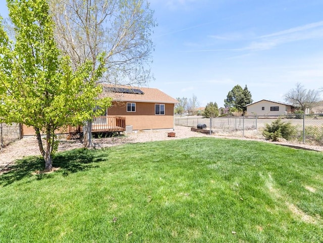 view of yard featuring a wooden deck and a fenced backyard