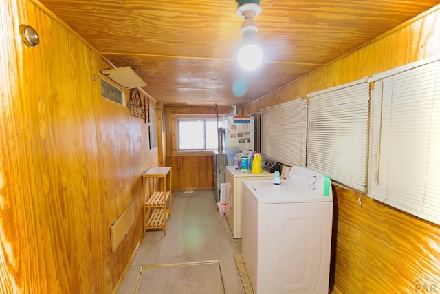 203 Santa Rita, Aguilar, CO 81020 - laundry area featuring wooden ceiling, laundry area, separate washer and dryer, and wood walls