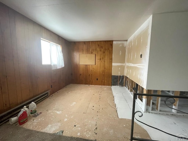 spare room featuring wooden walls