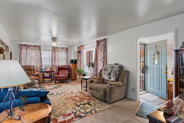 living room with ceiling fan