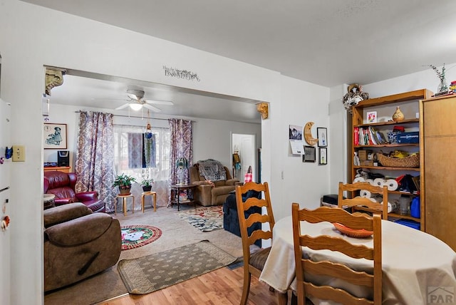 2306 Cortez Rd, Pueblo, CO 81003 - dining space featuring a ceiling fan and wood finished floors