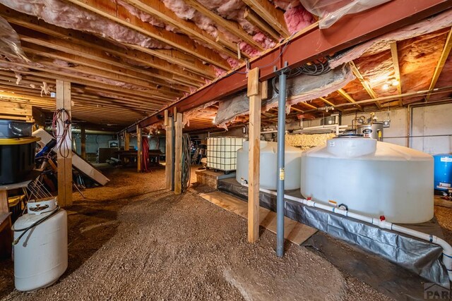 361 Crystal Peak Rd, Florissant, CO 80814 - unfinished below grade area featuring water heater and heating fuel