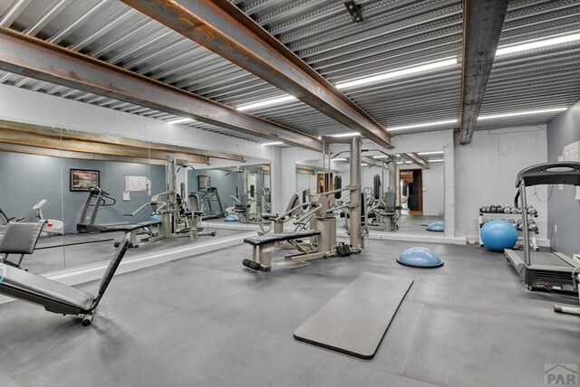 gym with metal wall