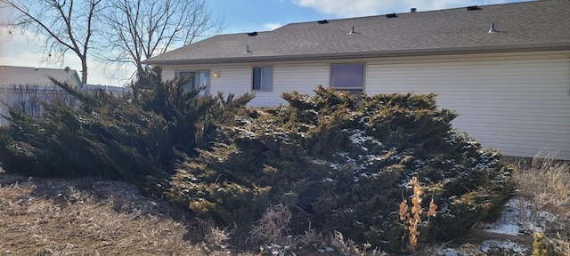 view of home's exterior with roof with shingles