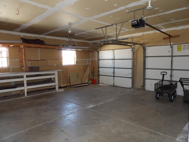 garage with a garage door opener