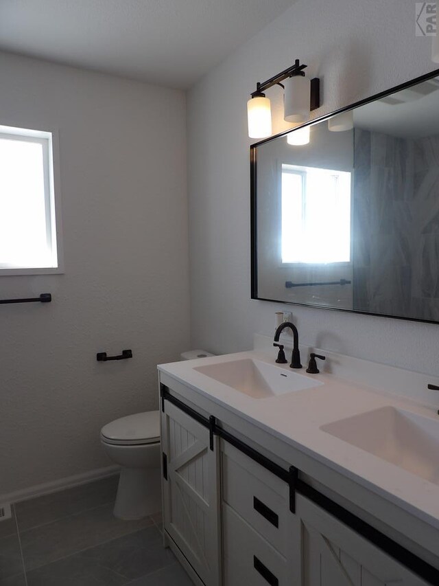 full bathroom with double vanity, plenty of natural light, and a sink