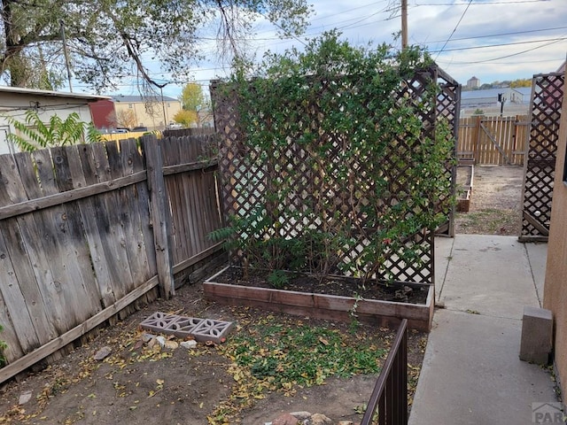 view of yard featuring a fenced backyard and a vegetable garden