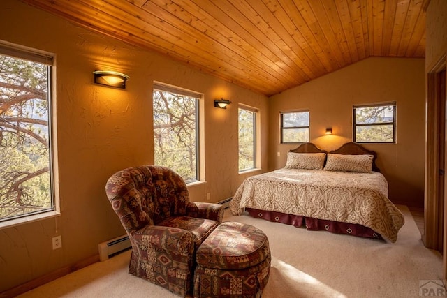 109 County Rd 405, Cuchara, CO 81055 - carpeted bedroom with a baseboard heating unit, wooden ceiling, and lofted ceiling