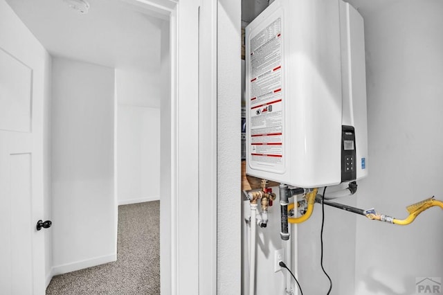 utility room with tankless water heater