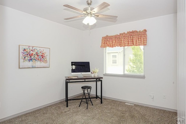 2221 Cliffmoor Ln, Pueblo, CO 81008 - office space featuring carpet floors, ceiling fan, and baseboards