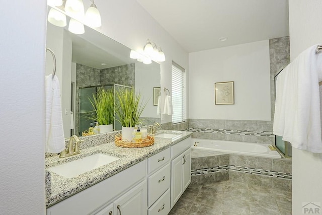 2221 Cliffmoor Ln, Pueblo, CO 81008 - full bath with a bath, double vanity, and a shower with shower door