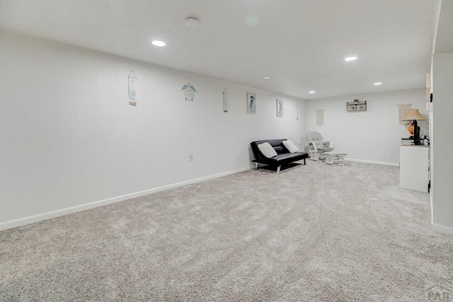 unfurnished room with baseboards, carpet, and recessed lighting