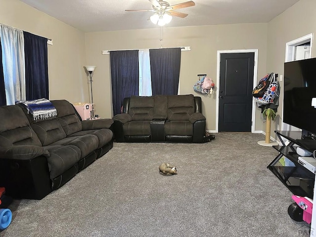 900 Van Buren St, Pueblo, CO 81004 - carpeted living room featuring a ceiling fan and baseboards