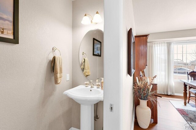 bathroom featuring a sink and wood finished floors