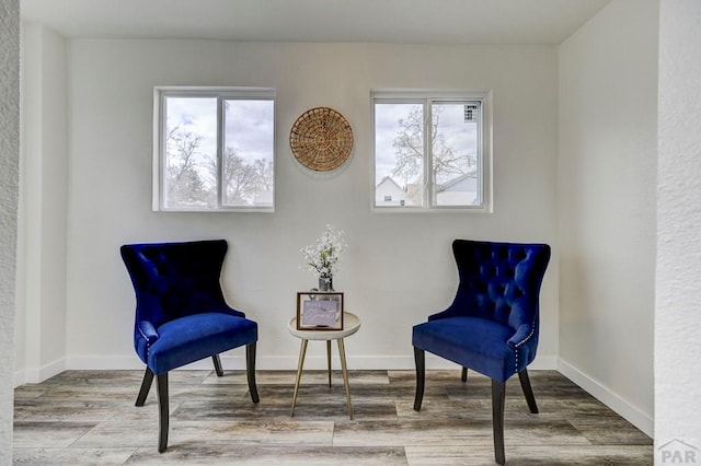 living area featuring wood finished floors and baseboards