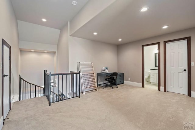 carpeted office with baseboards and recessed lighting