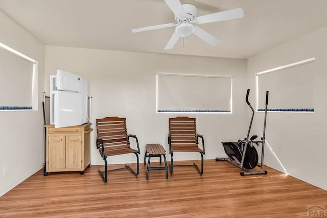 181 6th St, Penrose, CO 81240 - sitting room featuring light wood finished floors, ceiling fan, and baseboards