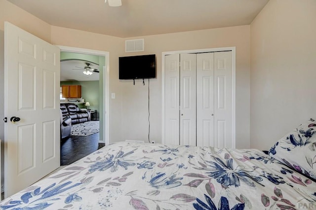 1493 N Challenger Ln, Pueblo West, CO 81007 - bedroom with a closet and a ceiling fan