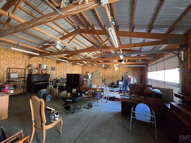 garage with metal wall