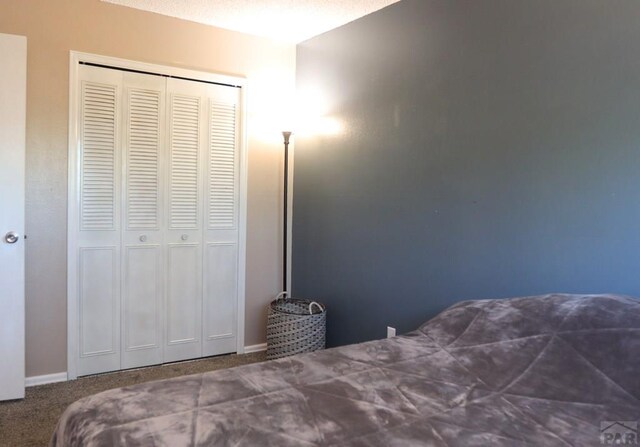 carpeted bedroom featuring a closet