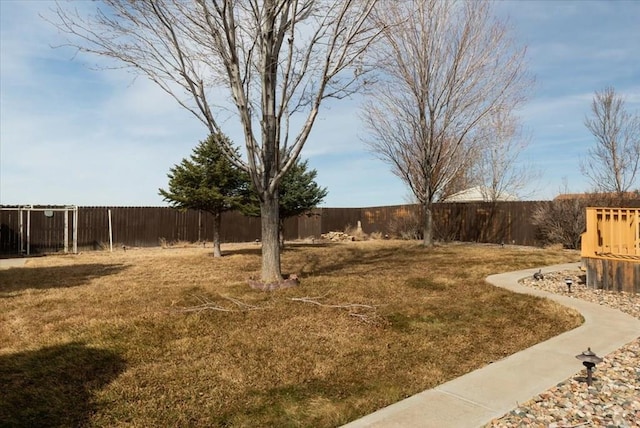 view of yard with a fenced backyard